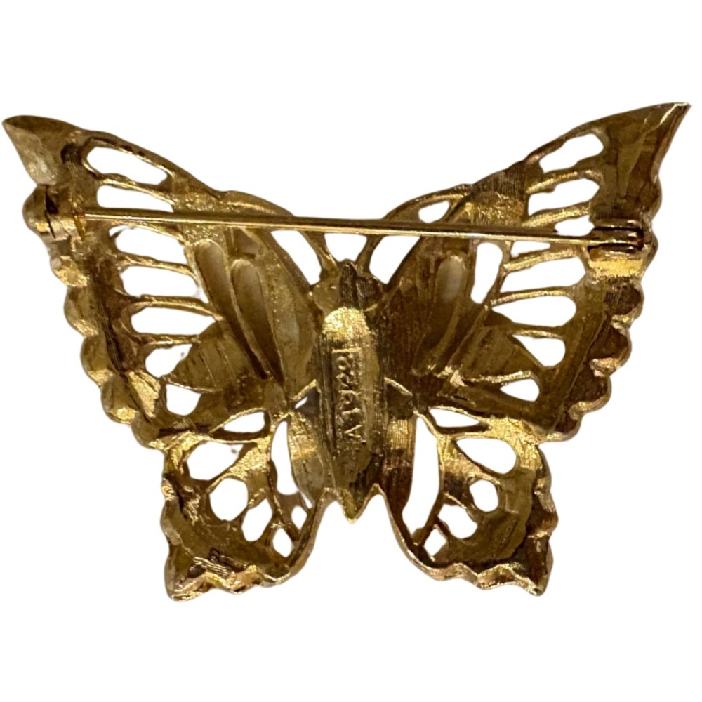 Vintage Signed Butterfly Brooch – Multi-Color Rhinestones, Gold Tone - Picture 4 of 6